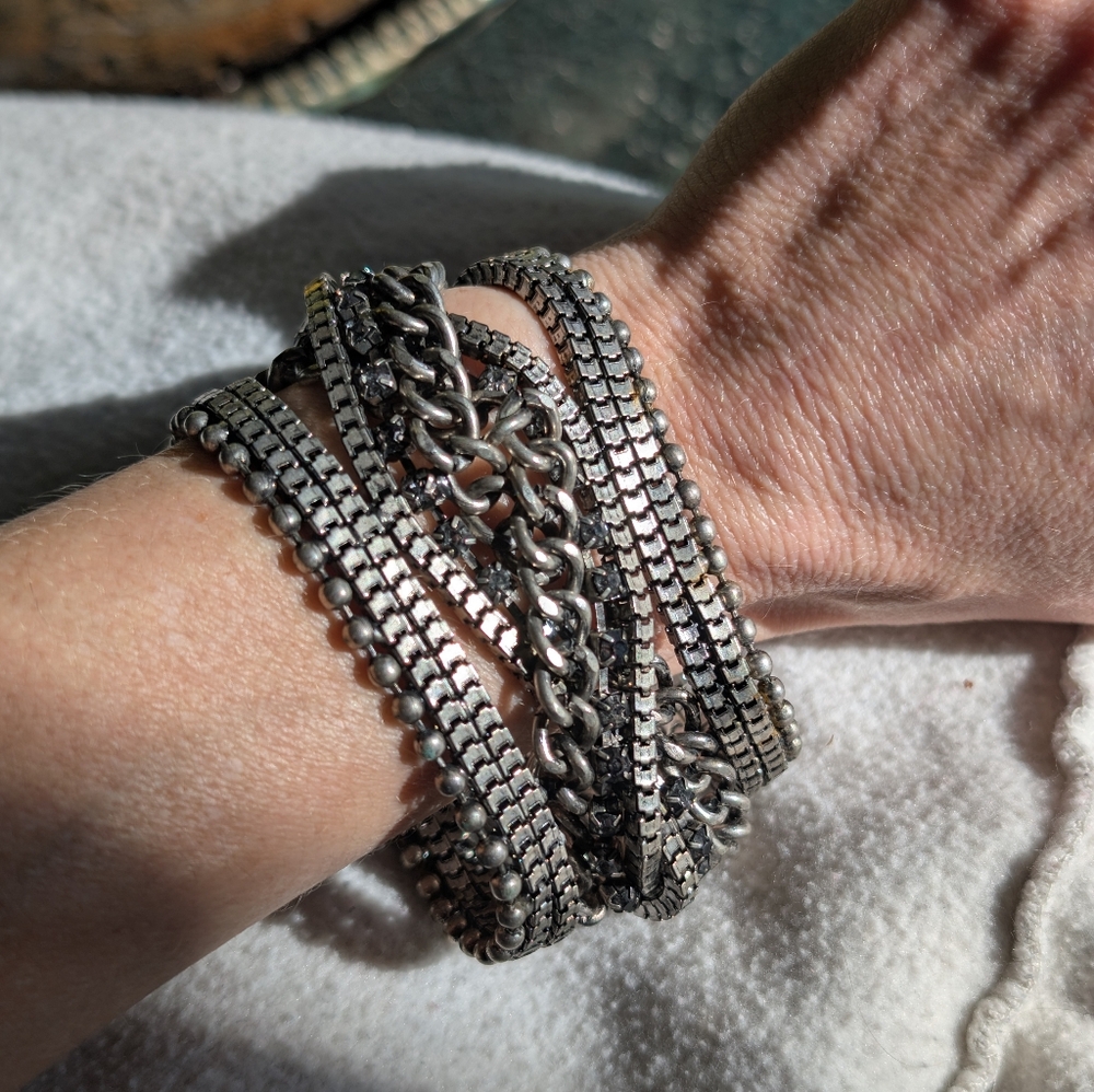 Vintage Y2K Multi-Chain Wide Silver Bracelet